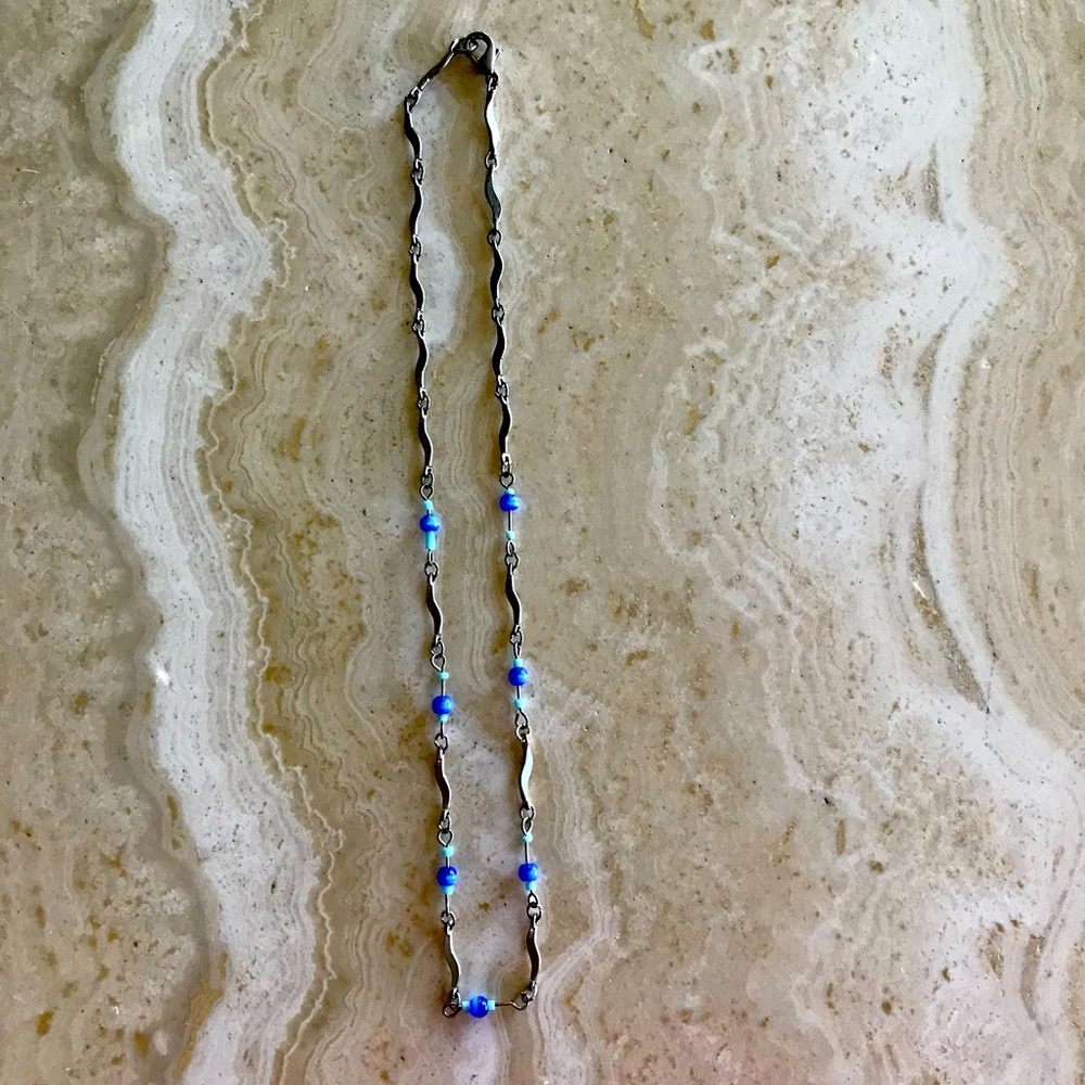 SILVER TONE GLASS TIGEREYE AND TURQUOISE BEAD NECKLACE